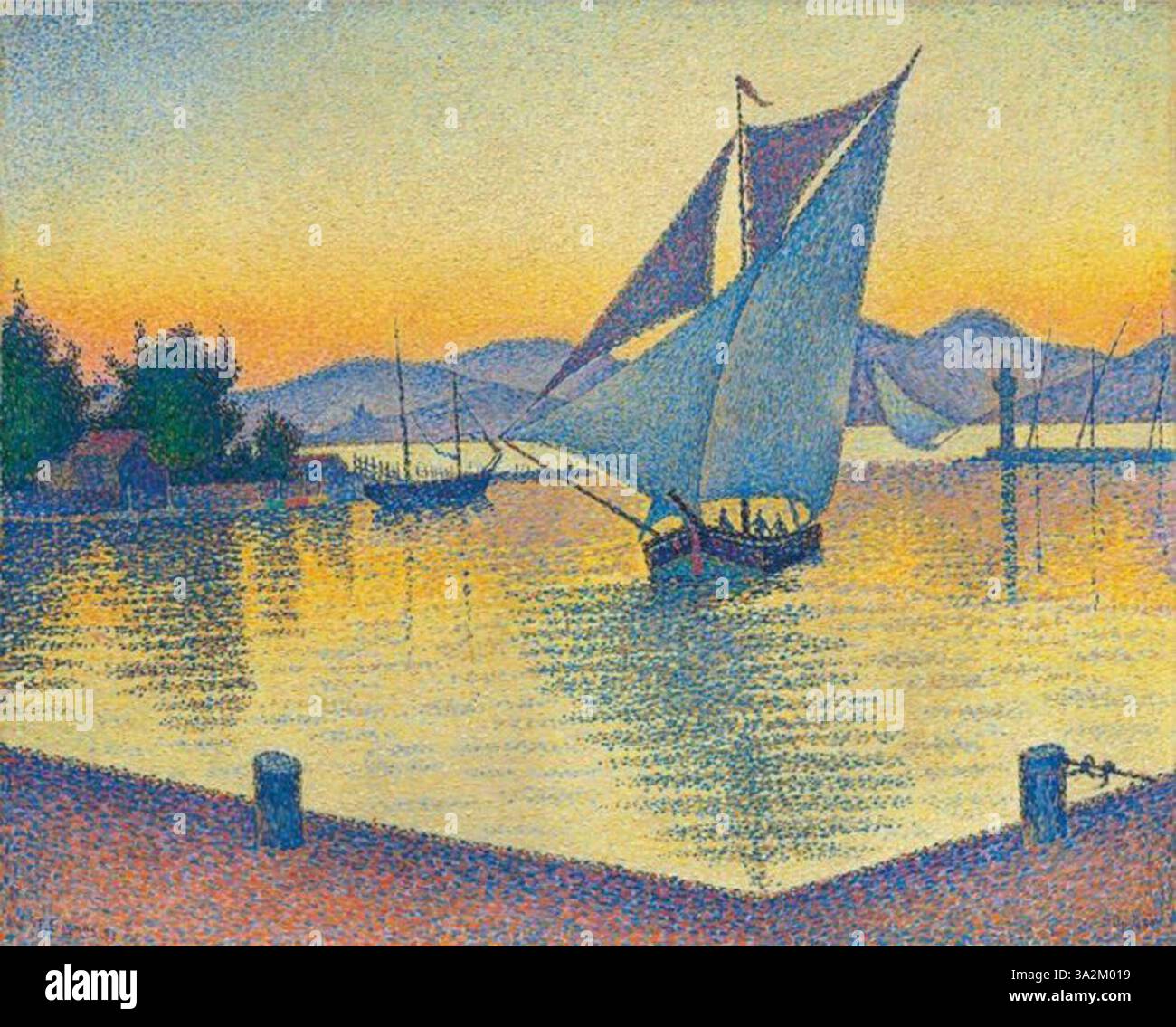 La peinture 229 de Paul Signac, créée en pointillisme, capture un paysage côtier aux contrastes de couleurs saisissants, mettant en évidence la relation dynamique entre la mer, le ciel et la lumière. Banque D'Images La peinture 229 de Paul Signac, créée en pointillisme, capture un paysage côtier aux contrastes de couleurs saisissants, mettant en évidence la relation dynamique entre la mer, le ciel et la lumière. Banque D'Images