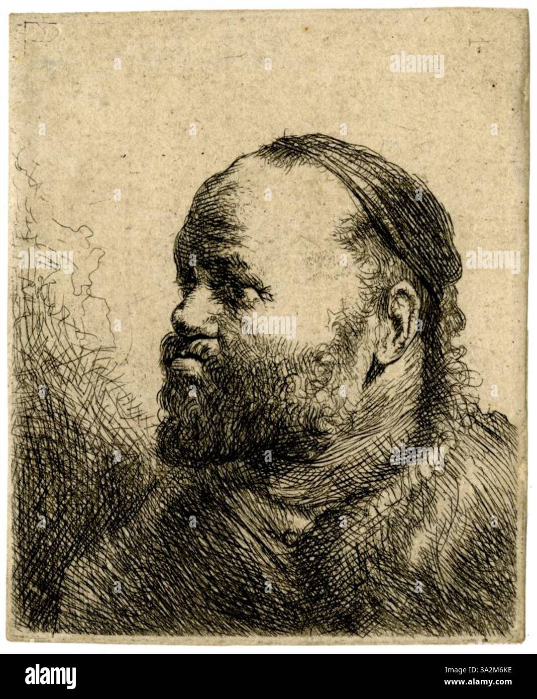 Cette gravure de 1843 de Jan Lievens reproduit un portrait dans le style de Rembrandt, mettant l’accent sur l’utilisation du chiaroscuro par l’artiste pour améliorer la profondeur et l’intensité émotionnelle du sujet. Banque D'Images Cette gravure de 1843 de Jan Lievens reproduit un portrait dans le style de Rembrandt, mettant l’accent sur l’utilisation du chiaroscuro par l’artiste pour améliorer la profondeur et l’intensité émotionnelle du sujet. Banque D'Images