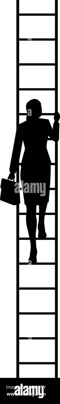 Silhouette de femme d'affaires grimpant à une échelle avec mallette. illustration vectorielle Illustration de Vecteur