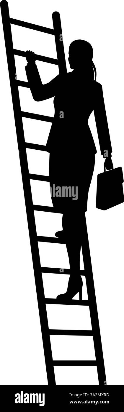 Silhouette de femme d'affaires grimpant une échelle avec mallette. illustration vectorielle Illustration de Vecteur