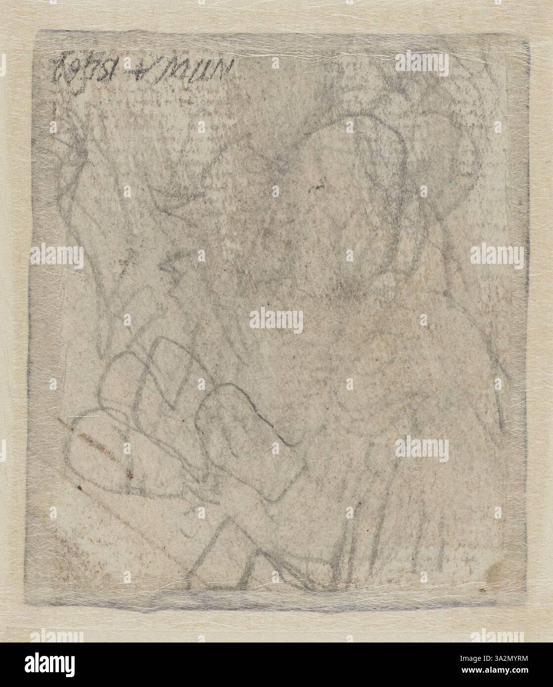 Dans ce tableau, une figure avec la tête dans les mains transmet un moment émotionnel ou contemplatif. La palette de couleurs atténuée et les coups de pinceau doux améliorent la profondeur émotionnelle de la scène. Banque D'Images