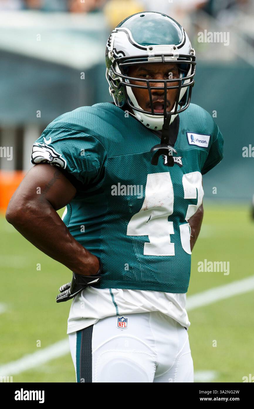 3 août 2014 : le Philadelphia Eagles Running Back Darren Sproles (43) regarde pendant le camp d'entraînement des Philadelphia Eagles au Lincoln Financial Field à Philadelphie, en Pennsylvanie. (Crédit image : © Chris Szagola/Cal Sport Media/ZUMAPRESS.com) Banque D'Images