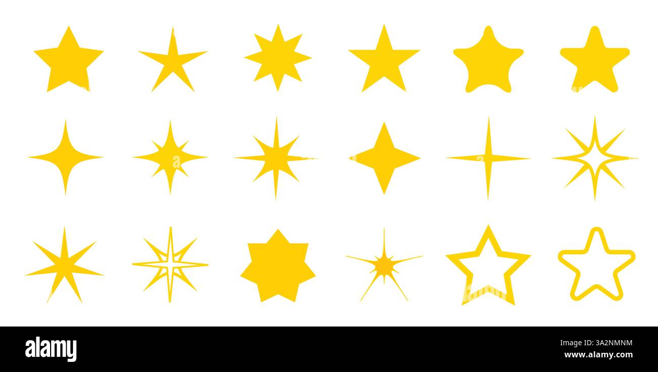 Un ensemble vectoriel d'étoiles d'or jaune pour la conception et la décoration Illustration de Vecteur