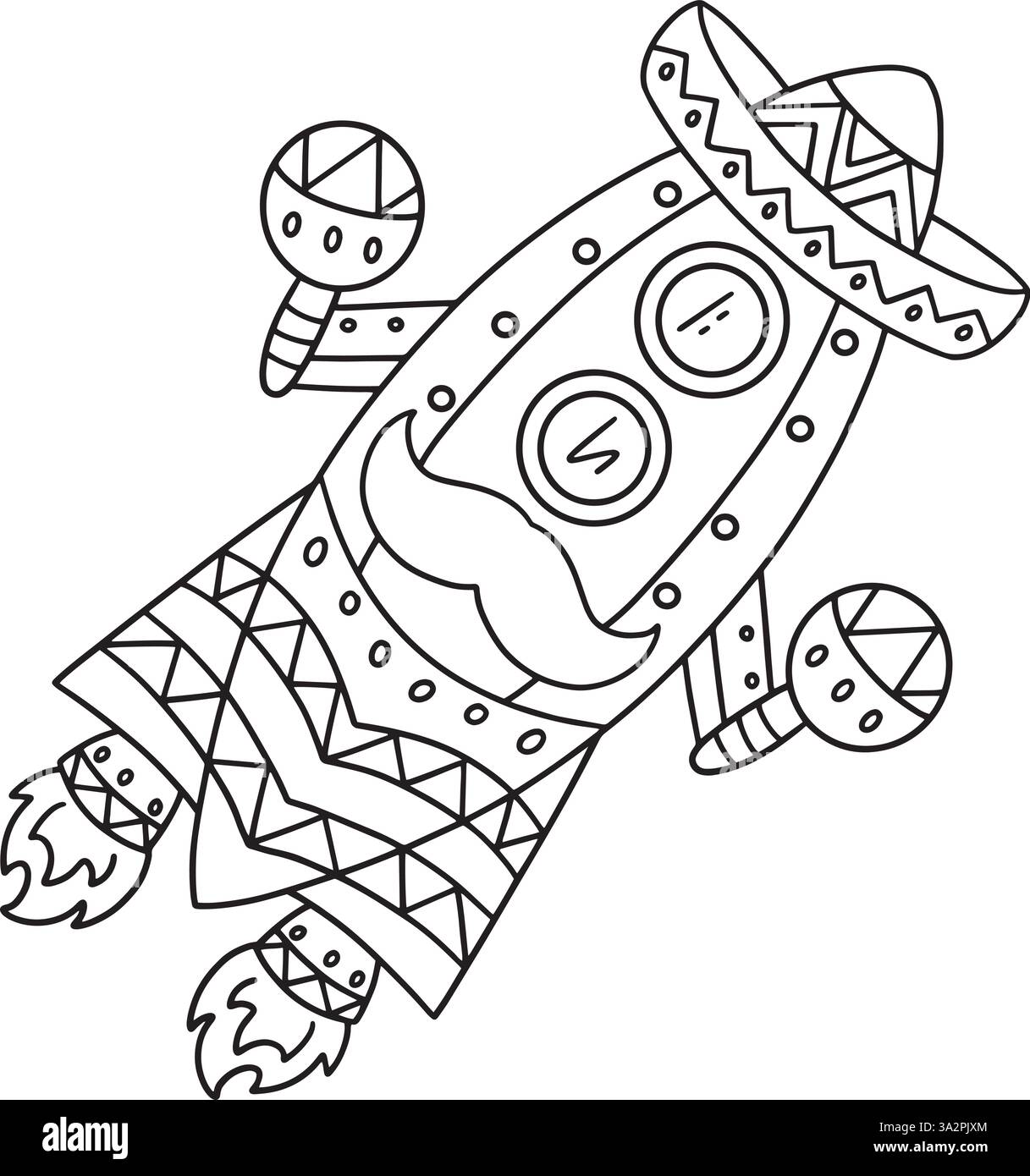 Page de coloration isolée Space Mariachi Rocket Illustration de Vecteur