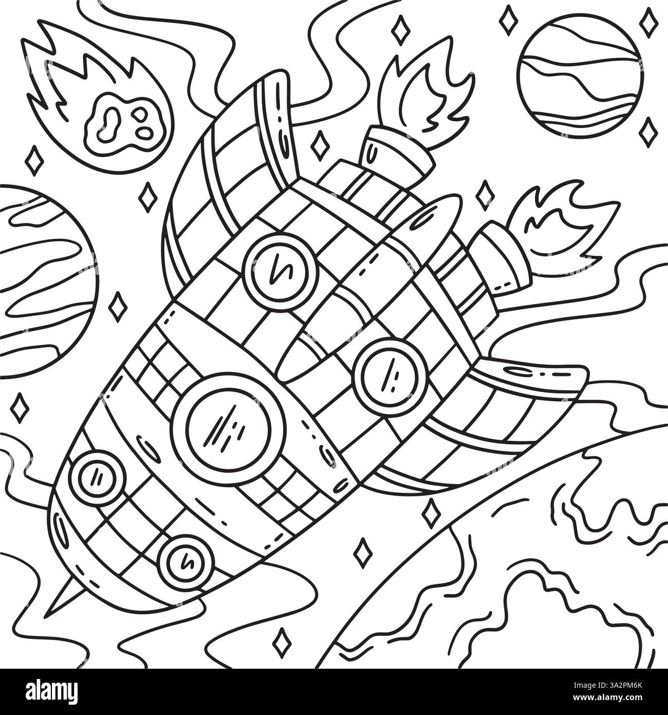 Page de coloriage fusée à carreaux pour enfants Illustration de Vecteur