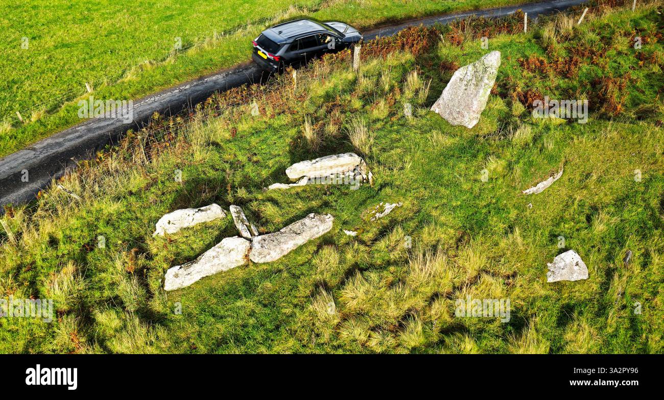 Cragabus préhistorique type Clyde chambre cairn chambre néolithique mégalithique chambre funéraire sur Islay, Hébrides intérieures, Écosse. Environ 5000 ans Banque D'Images