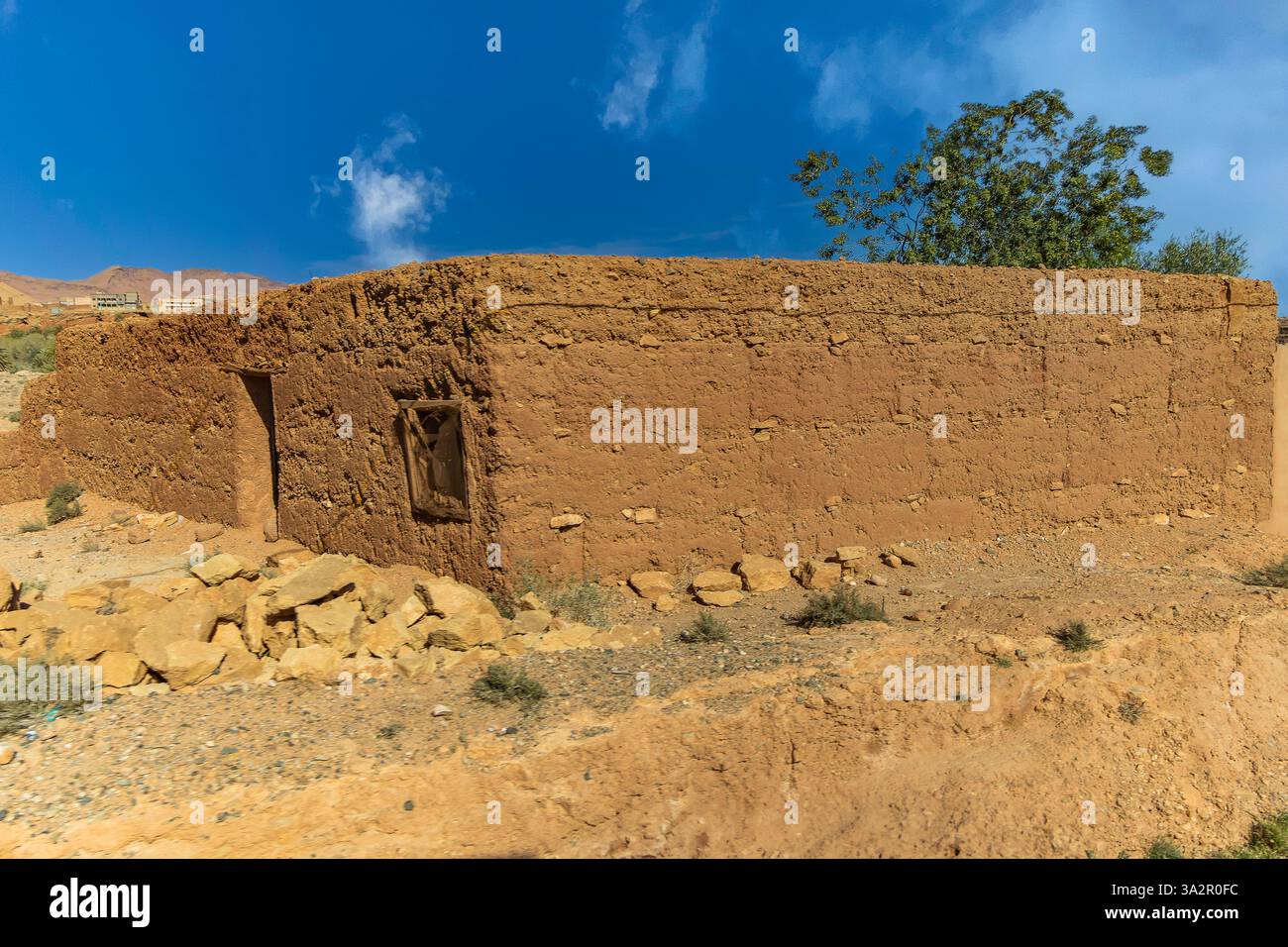 Vue paysage de montagnes de l'Atlas et l'oasis autour d'Douar ait Boujane village de Gorges de Todra à Tinghir, Maroc Banque D'Images