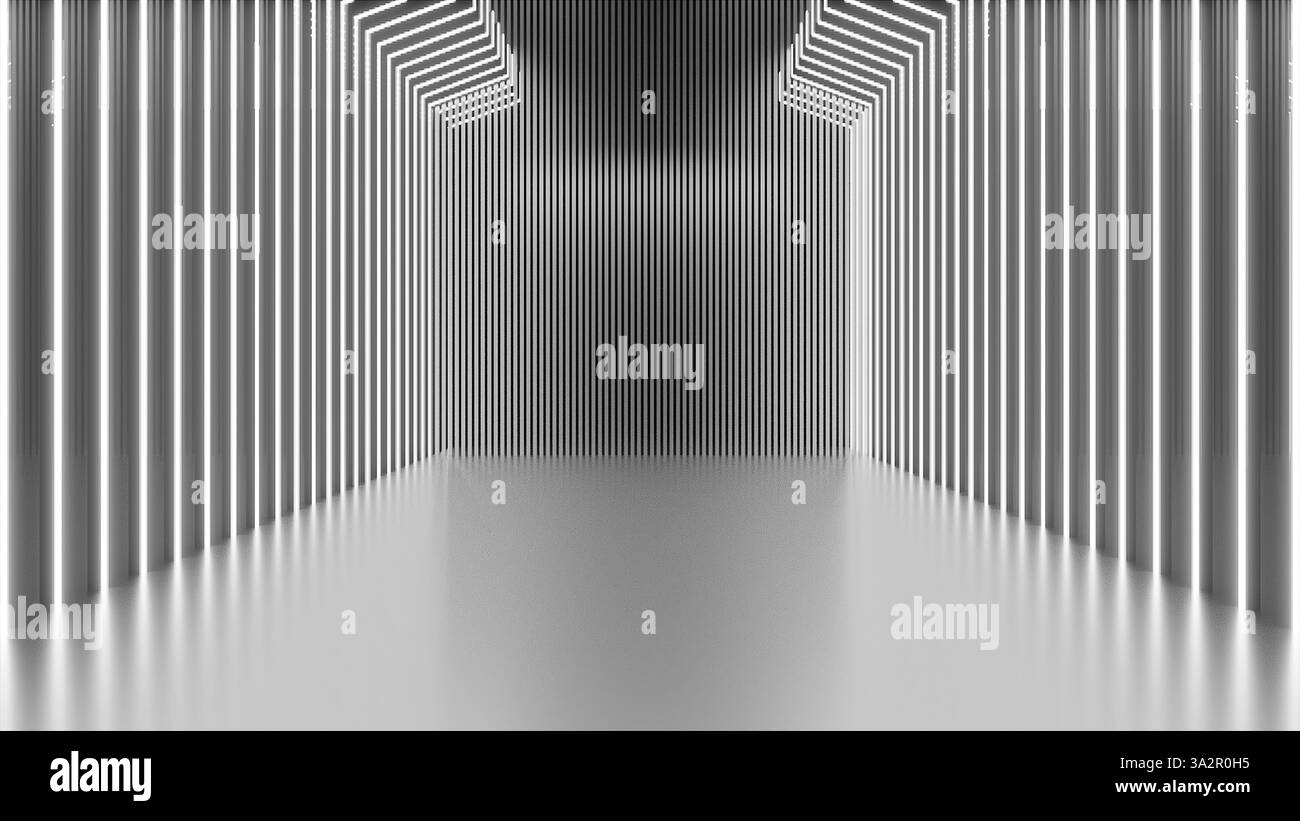 Chambre au néon blanc. Rendu 3D généré par ordinateur Banque D'Images