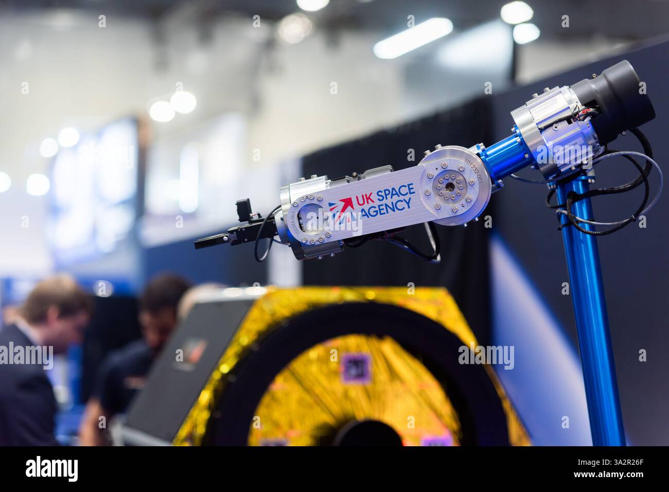 Bras robotisé de l'Agence spatiale britannique exposé à Space-Comm Expo à Excel Londres, Royaume-Uni Banque D'Images