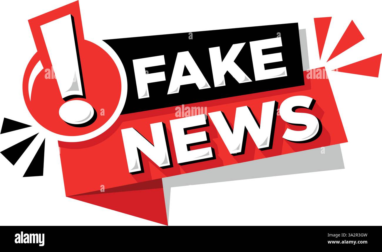 Ruban rouge et noir avec point d'exclamation pour les fausses nouvelles. Vecteur sur fond transparent. Illustration de Vecteur