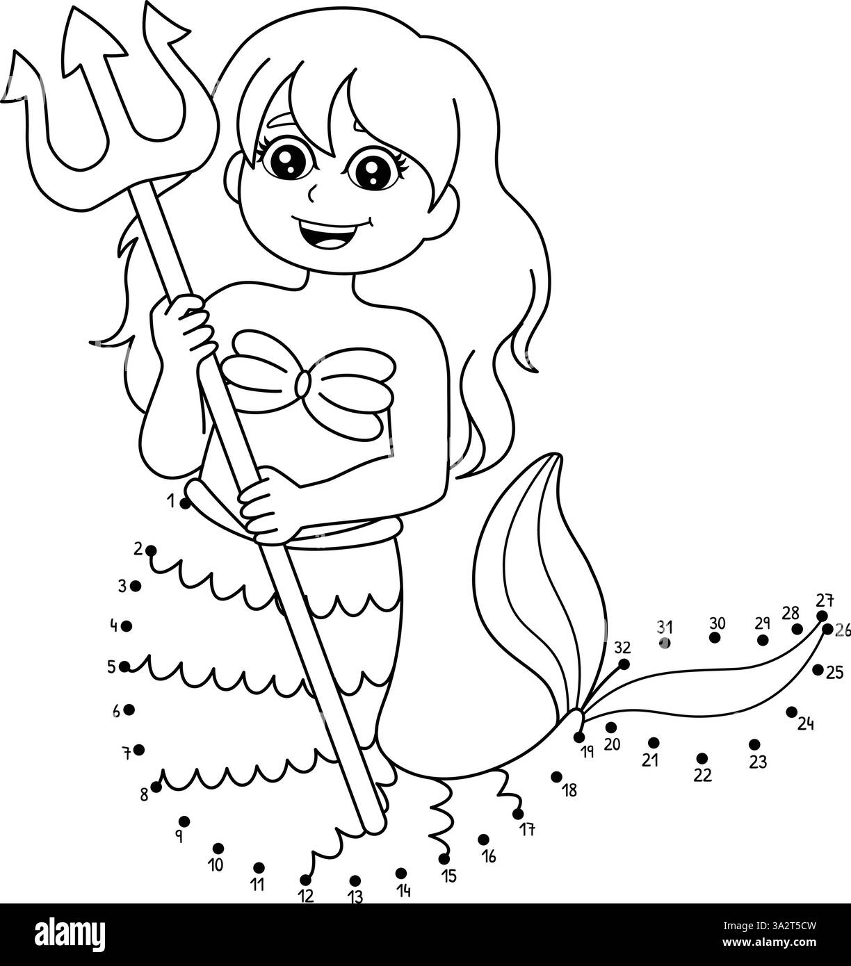 Sirène point à point avec coloration isolée Trident Illustration de Vecteur