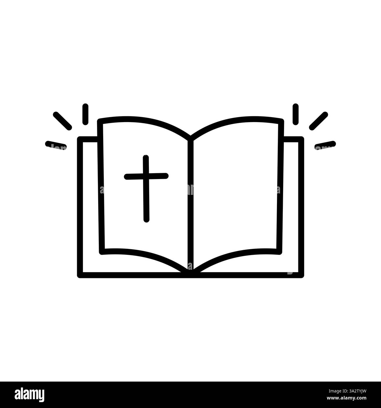 Icône ouvrir Bible. Sainte page de croix. Symbole minimal des Écritures. Contour de la ligne vectorielle. Illustration de Vecteur