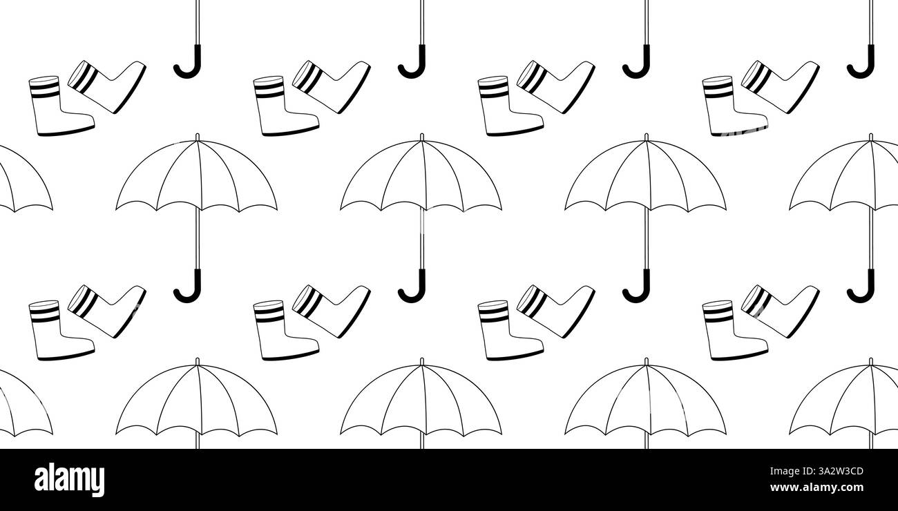 Motif amusant et ludique avec parapluies et galoches sur fond blanc Illustration de Vecteur