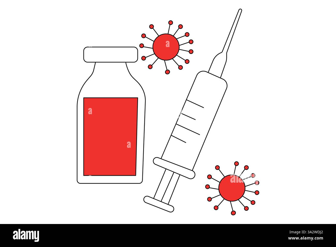 Vaccin et seringue dessin d'une ligne de l'icône de vecteur minimaliste avec fond noir et blanc Illustration de Vecteur
