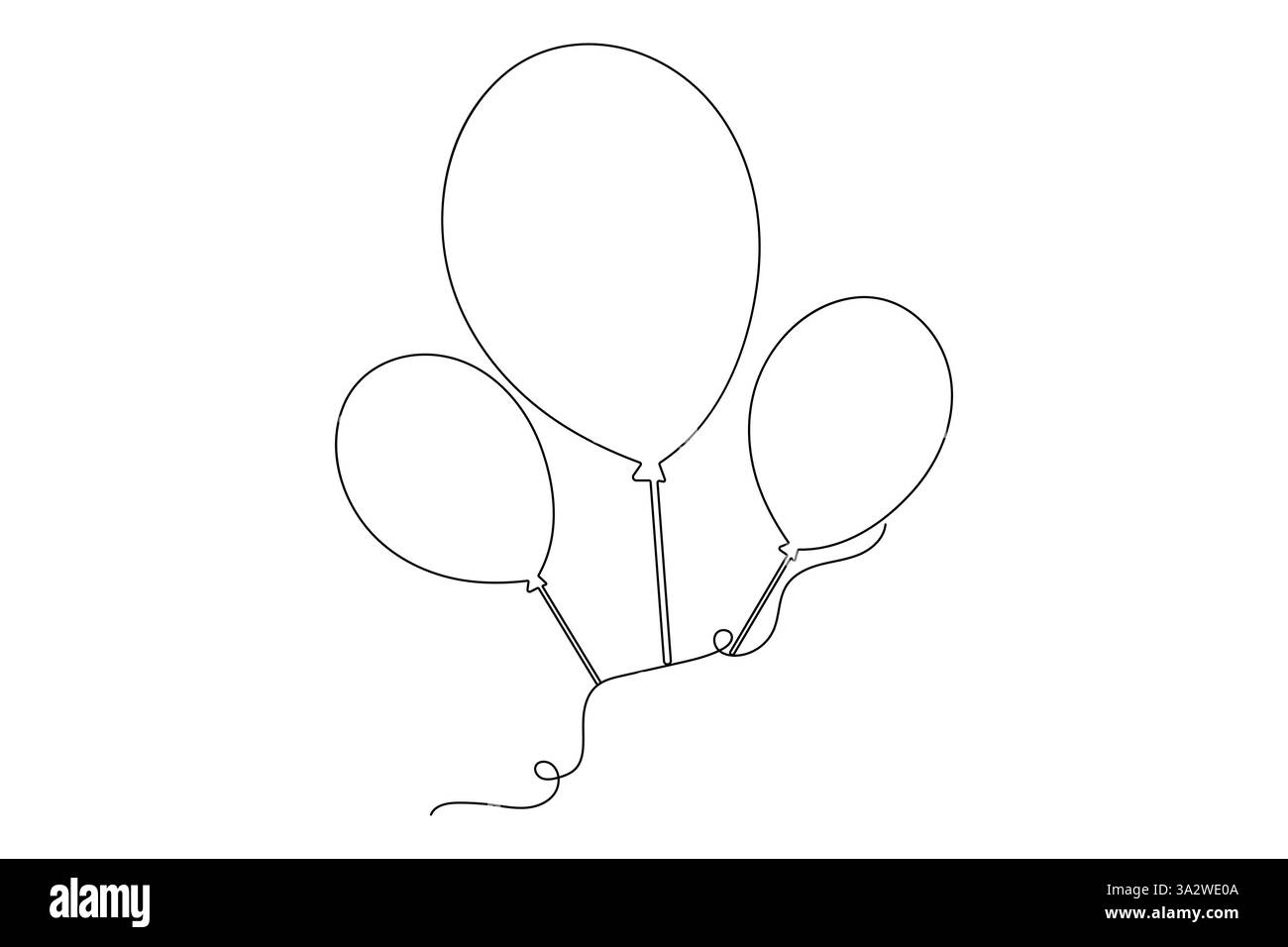Illustration vectorielle isolée de contour isolé de célébration d'anniversaire et d'art simple continu de ballon Illustration de Vecteur