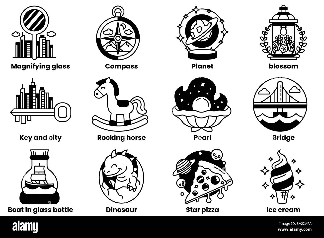 Un ensemble d'illustrations dans le concept d'émotion et d'imagination dans un style de ligne Illustration de Vecteur