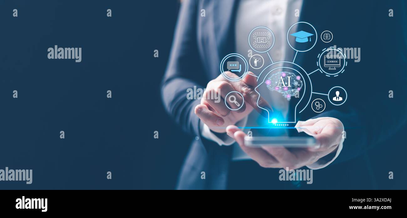 Concept business ai systèmes de technologie éducative améliore l'enseignement universitaire grâce à l'apprentissage électronique et à l'étude sur le Web, la conception aide les gens Banque D'Images