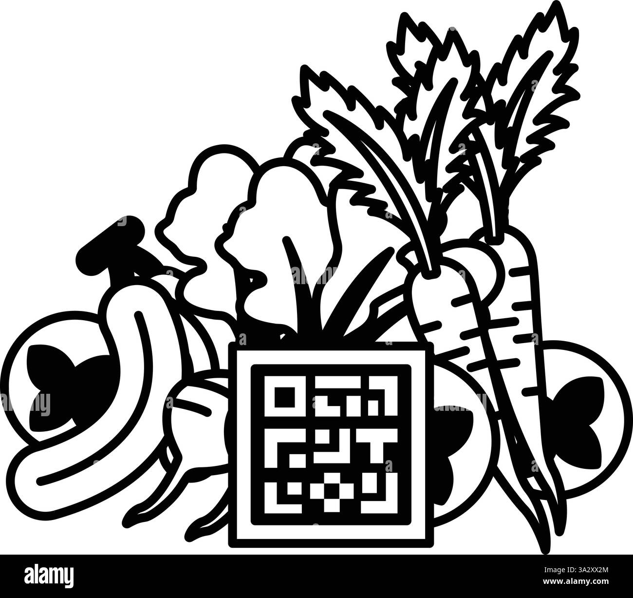 Un bouquet de légumes et un QR code Illustration de Vecteur