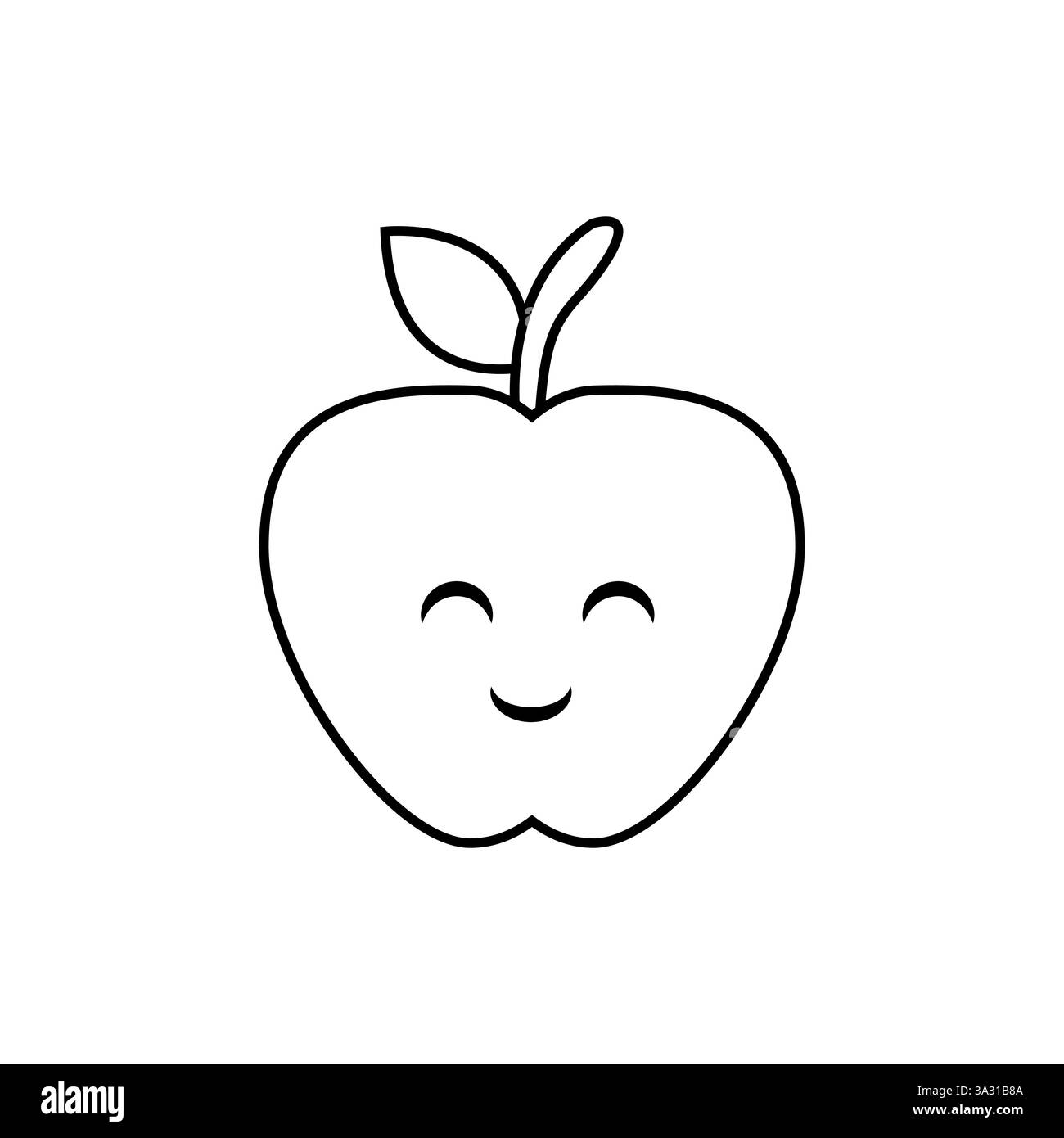 Smiling drôle Apple Outline icône de dessin pour la coloration Illustration de Vecteur