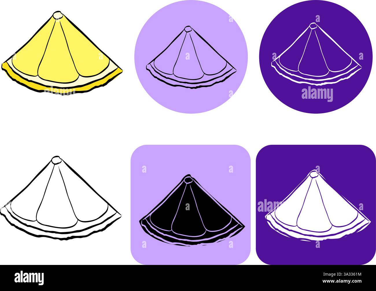 Illustration vectorielle isolée d'objet logo simple de tranche de citron dans la conception graphique d'encre de ligne. Clipart de fruits d'été frais sur fond coloré. Pour logo, nous Illustration de Vecteur