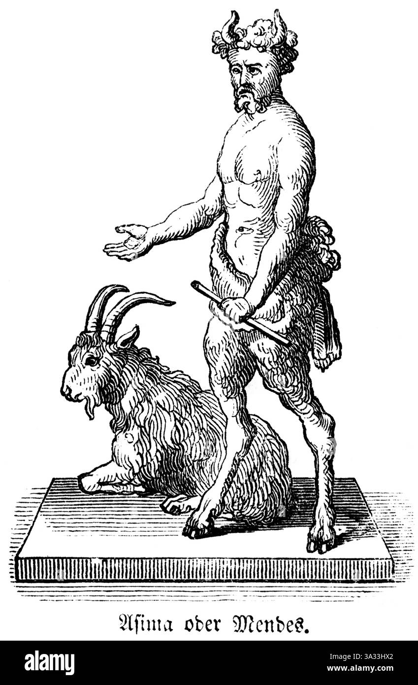 Asima ou Mendes cornés avec billy Goat, une idole des habitants de Hemath près de Damas, Syrie, 2e Livre des Rois, Bible, illustrati historique Banque D'Images