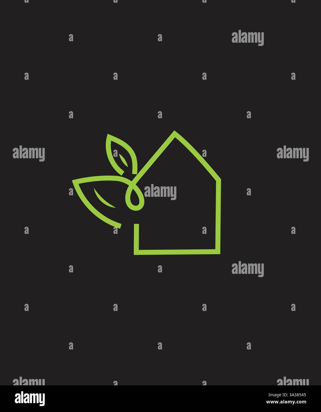 Conception de logo de contour de maison verte, logo de bâtiment de maison avec feuille Illustration de Vecteur