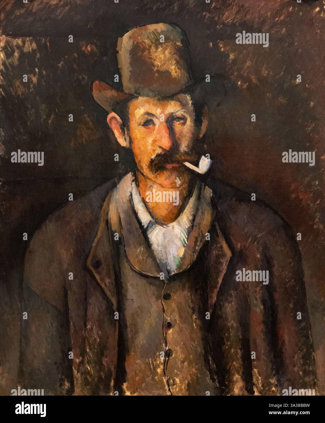 Paul Cézanne peinture ; Cézanne homme à la pipe, 1896 ; peinture à l'huile, Post-impressionnisme, portrait d'un homme du XIXe siècle. Courtauld Gallery, Londres Banque D'Images
