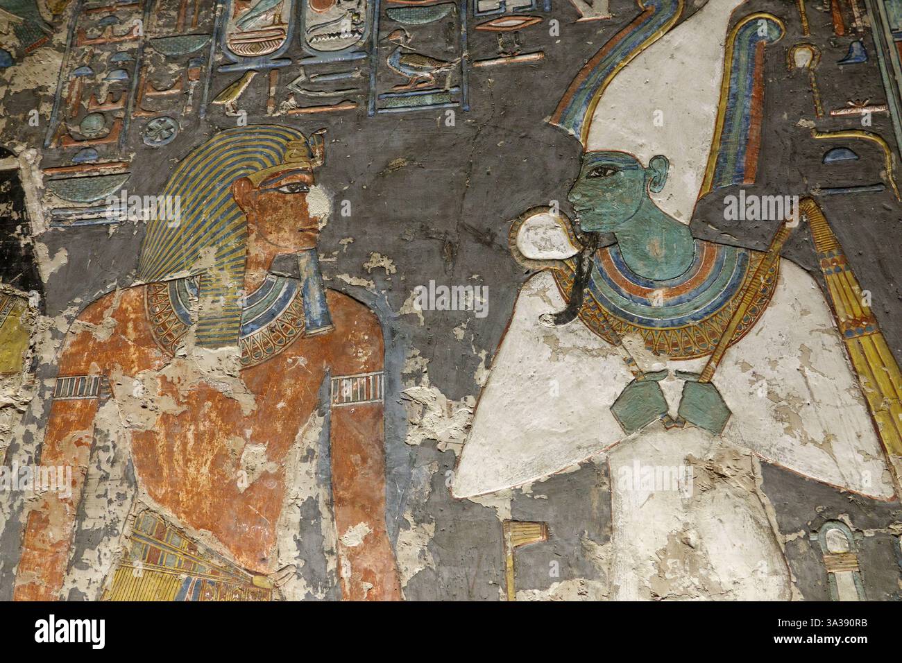 Détail intérieur de la tombe du pharaon Horemheb, KV57 dans la Vallée des Rois, Louxor Egypte Banque D'Images