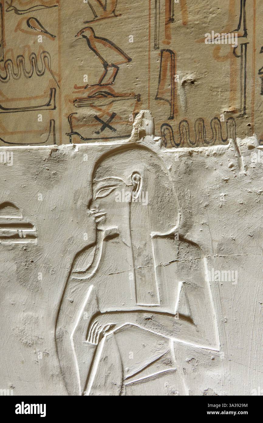 Détail intérieur de la tombe du pharaon Horemheb, KV57 dans la Vallée des Rois, Louxor Egypte Banque D'Images