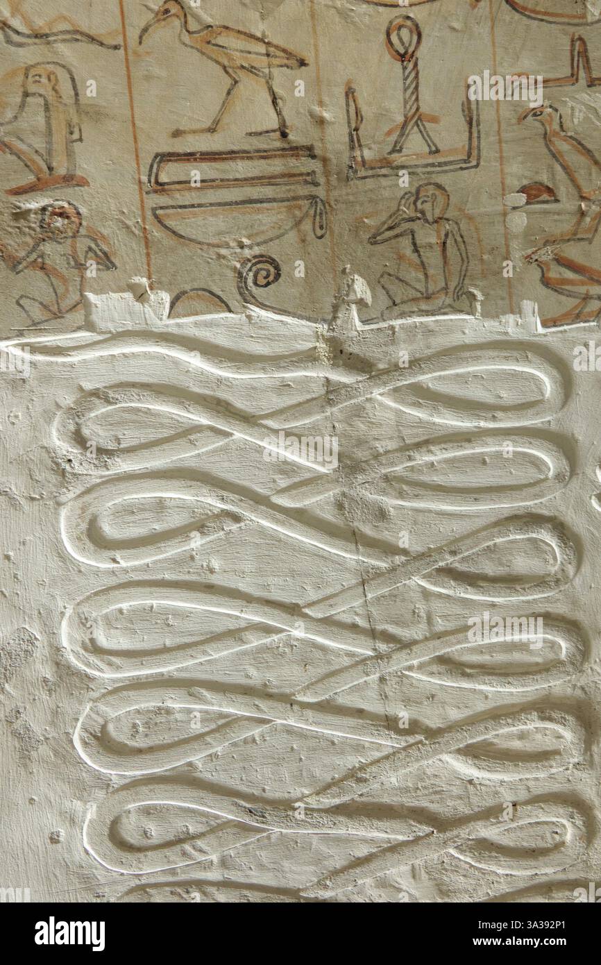 Détail intérieur de la tombe du pharaon Horemheb, KV57 dans la Vallée des Rois, Louxor Egypte Banque D'Images