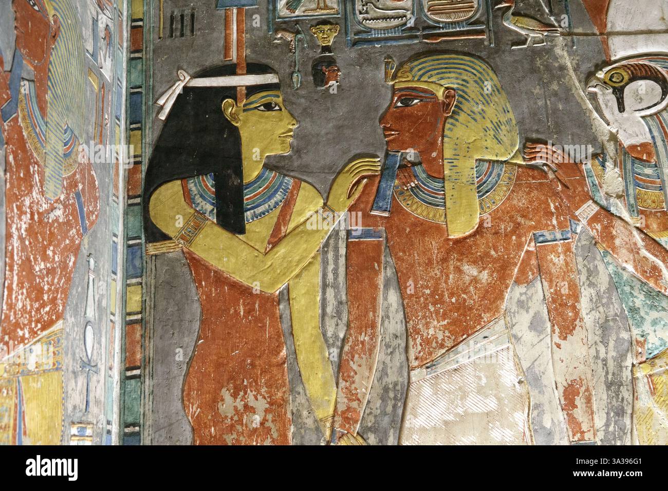 Détail intérieur de la tombe du pharaon Horemheb, KV57 dans la Vallée des Rois, Louxor Egypte Banque D'Images