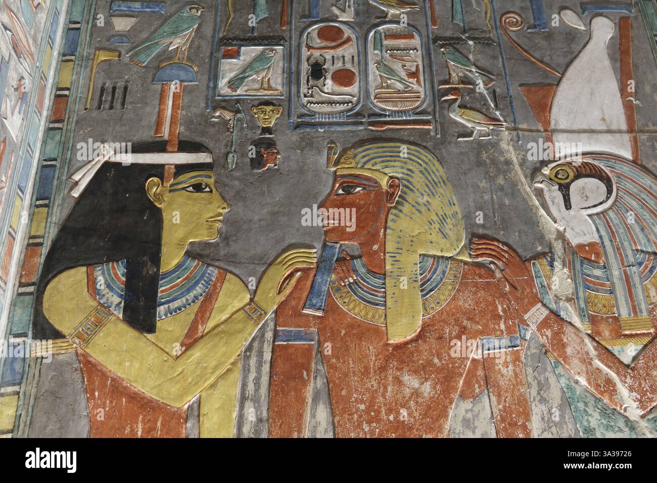Détail intérieur de la tombe du pharaon Horemheb, KV57 dans la Vallée des Rois, Louxor Egypte Banque D'Images