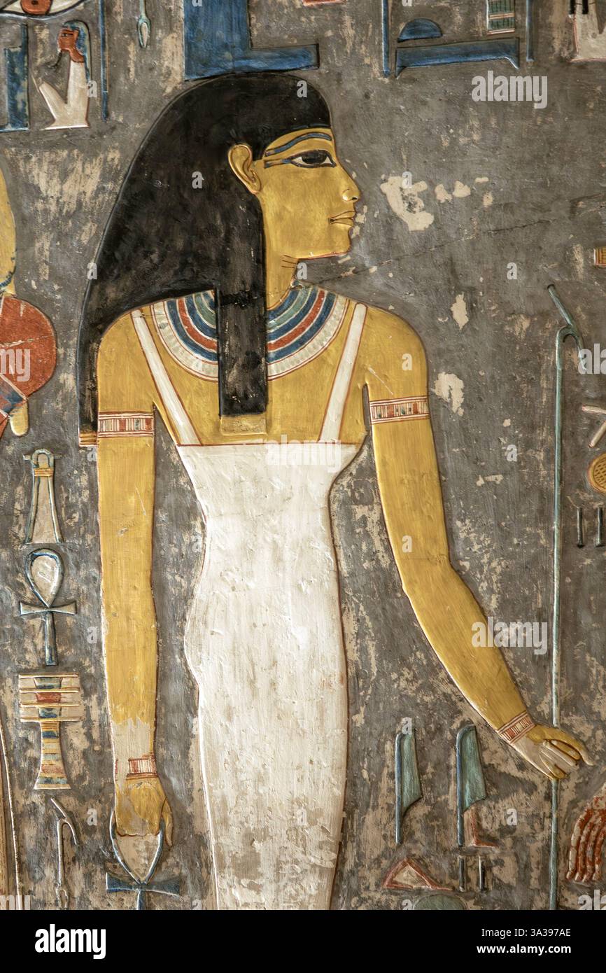 Détail intérieur de la tombe du pharaon Horemheb, KV57 dans la Vallée des Rois, Louxor Egypte Banque D'Images