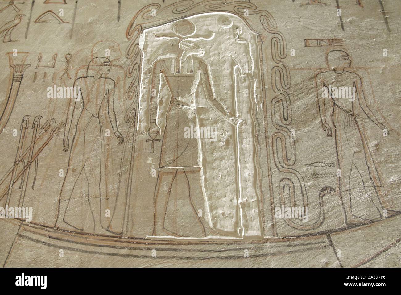 Détail intérieur de la tombe du pharaon Horemheb, KV57 dans la Vallée des Rois, Louxor Egypte Banque D'Images