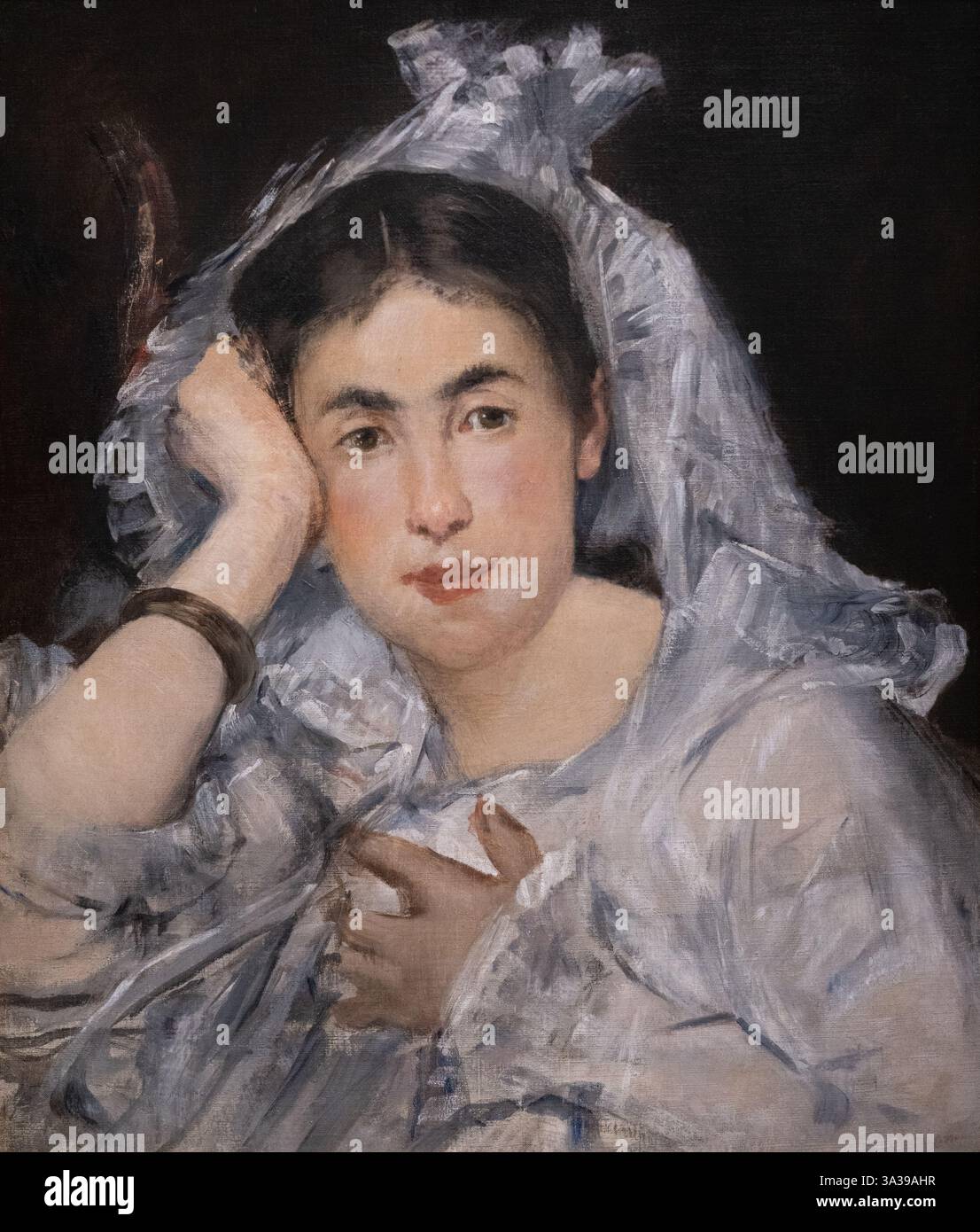 Peinture d'Edouard Manet ; Portrait de Manet de Marguerite de Conflans portant une Mantilla ; 1873. Peintre moderniste, portrait féminin, femme du XIXe siècle Banque D'Images