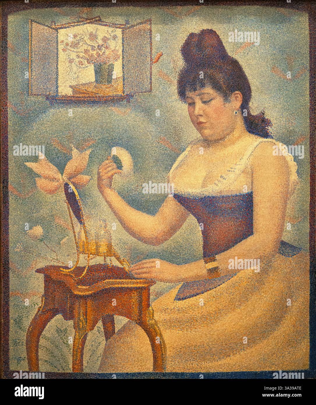 Georges Pierre Seurat ; Georges Seurat peinture, Seurat, 'Young Woman Powdering Here' 1888-90. Technique du pointillisme utilisée ; France du XIXe siècle Banque D'Images