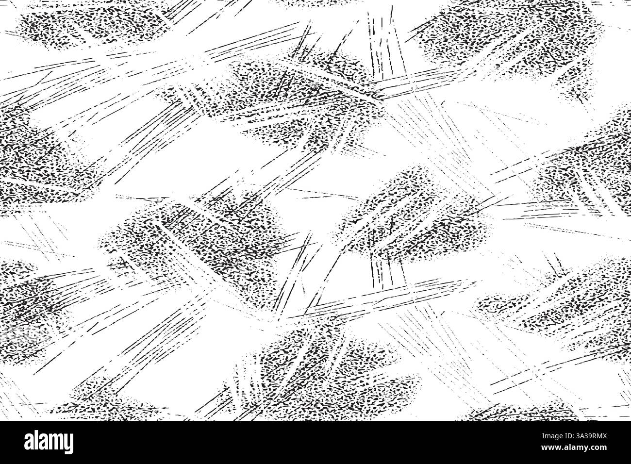 Motif noir et blanc grunge. Texture abstraite de particules monochromes. Fond de fissures, éraflures, éclats, taches, taches d'encre, lignes. Illustration de Vecteur