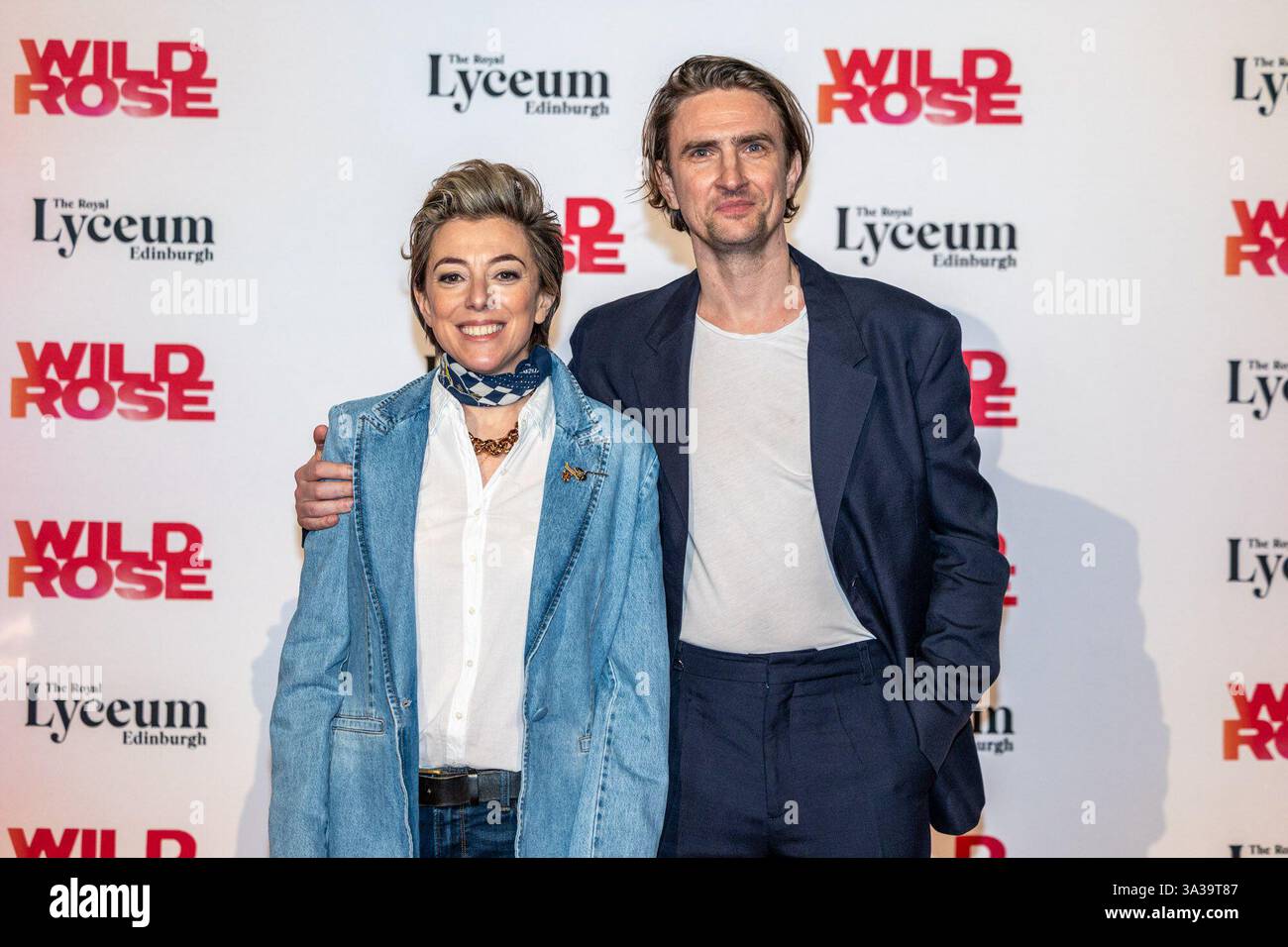 Édimbourg, Royaume-Uni. 14 mars 2025 photo : Nicole Taylor, scénariste de Wild Rose, Patrick Daly, producteur sur le tapis rouge pour la soirée presse de Wild Rose. Wild Rose est la première mise en scène mondiale du film primé du même nom. La production au Royal Lyceum Theatre d'Édimbourg est écrite par Nicole Taylor et dirigée par John Tiffany. Crédit : Rich Dyson/Alamy Live News Banque D'Images
