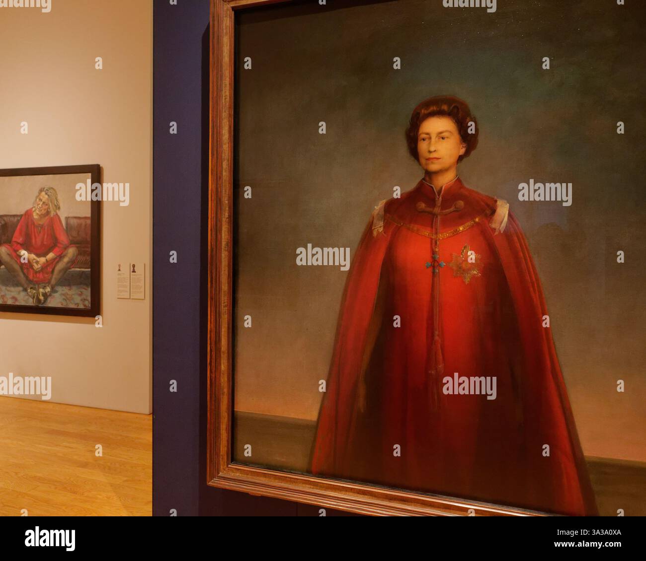 Portrait de la reine à l'intérieur de la National Portrait Gallery à Londres, mars 2025 Banque D'Images