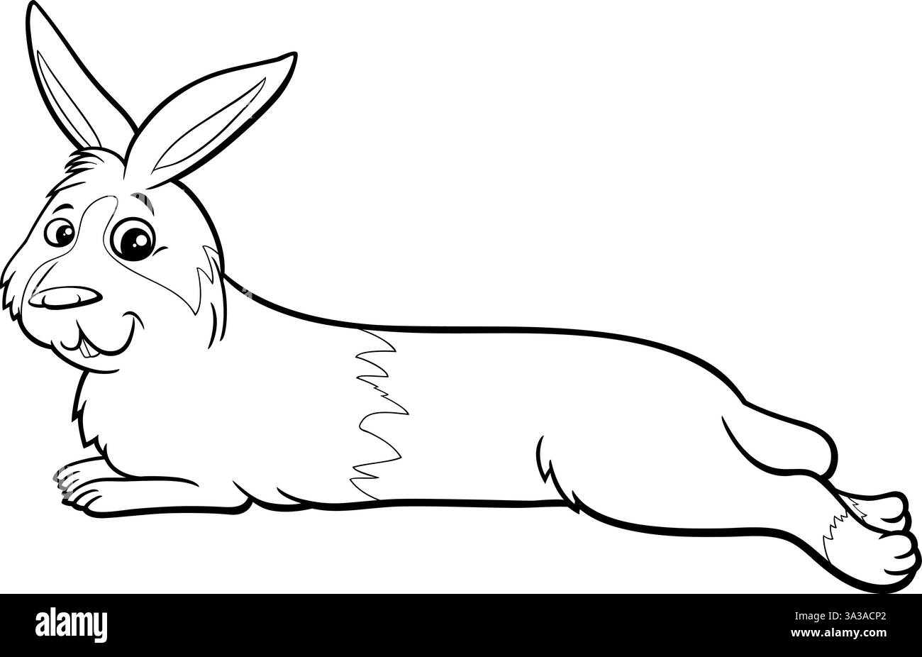 Illustration de dessin animé de la page de coloration de caractère animal comique lapin nain couché Illustration de Vecteur