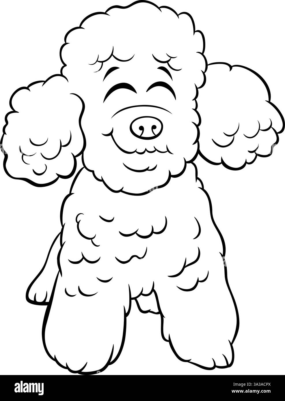 Illustration de dessin animé de jouet heureux ou caniche miniature personnage animal de chien de race pure page de coloration Illustration de Vecteur