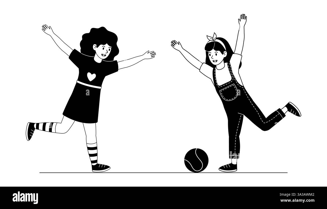 Deux filles jouant joyeusement avec une balle dans un cadre ludique pendant la journée Illustration de Vecteur