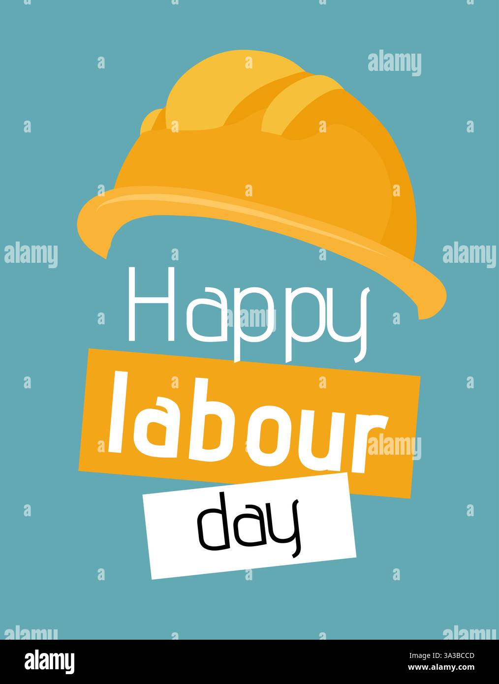 Bonne fête du travail. Carte verticale vectorielle avec texte et casque de protection dans un style plat. Bannière festive. Vacances de constructeur professionnel. Illustration de Vecteur