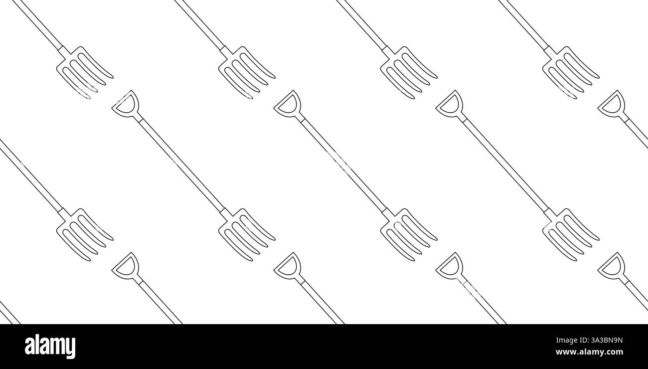 Motif d'outils de jardinage avec fourchettes et pelles sur un fond blanc Illustration de Vecteur