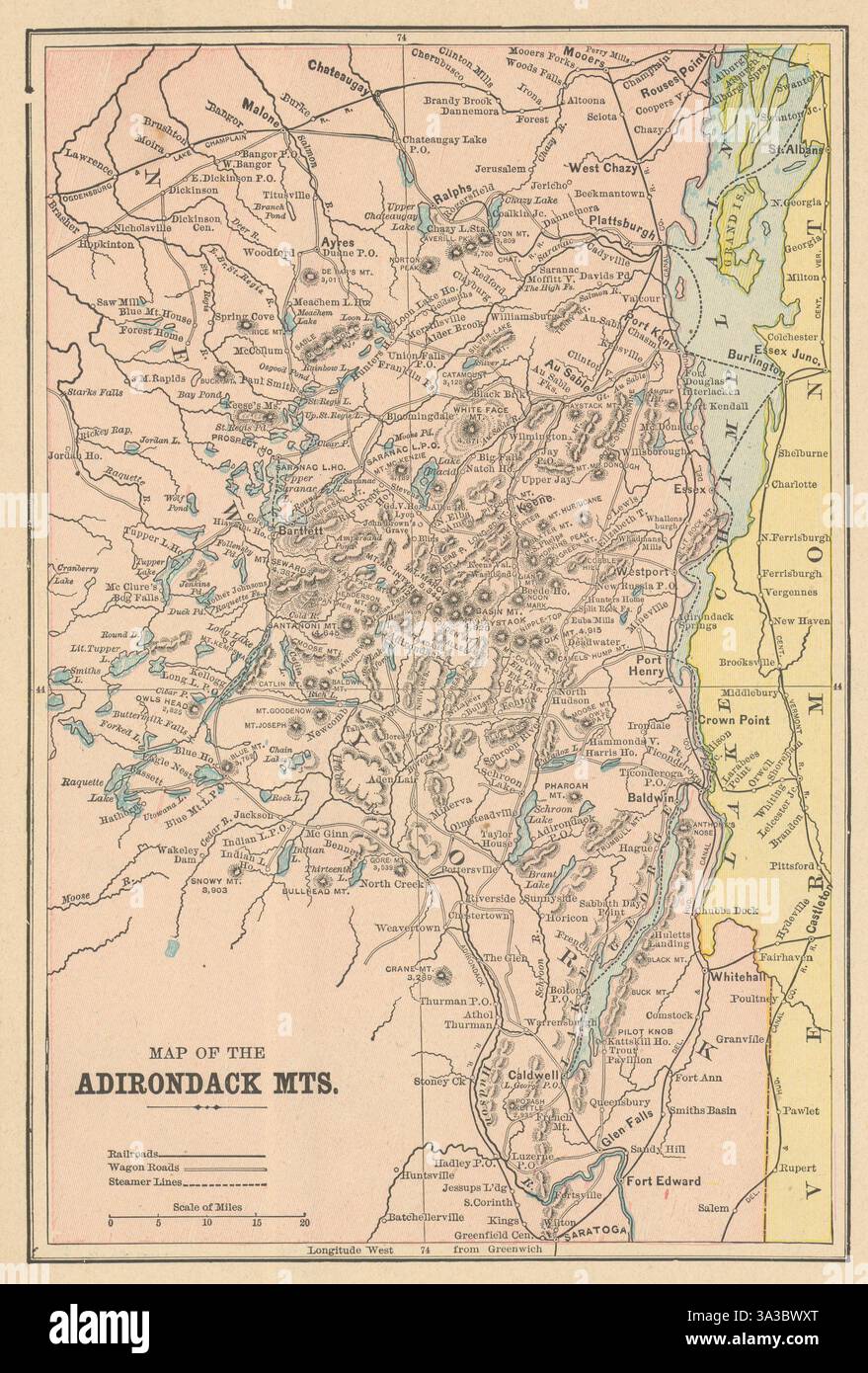 Montagnes Adirondack. New York. CRAM 1894 vieux carte vintage antique carte plan Banque D'Images