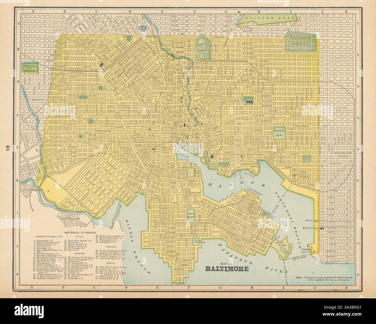 Plan de la ville de Baltimore. Maryland. CRAM 1894 vieux tableau antique Banque D'Images