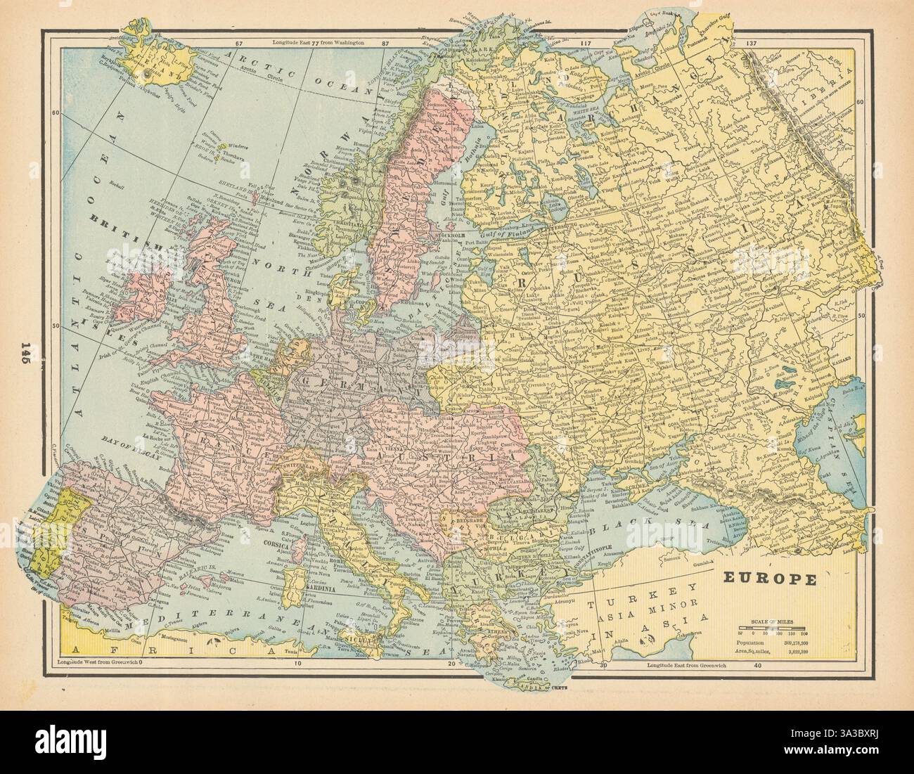 Europe. Frontière Suède/Finlande/Russie non résolue en Laponie. CRAM 1894 vieille carte Banque D'Images
