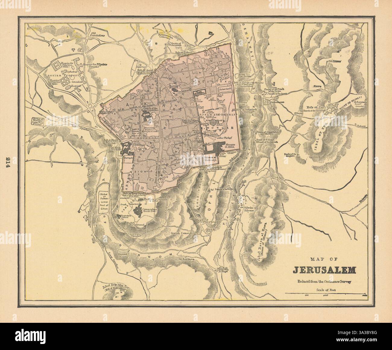 Plan de la ville de Jérusalem plan de ville. Israël Palestine. CRAM 1894 vieux antique Banque D'Images