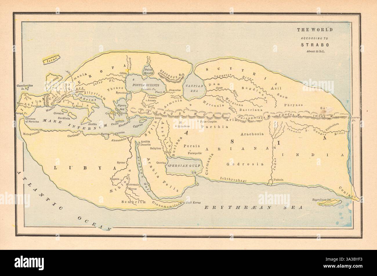 Carte du monde selon Strabon, environ 25 av. J.-C. CRAM 1894 vieux antique Banque D'Images