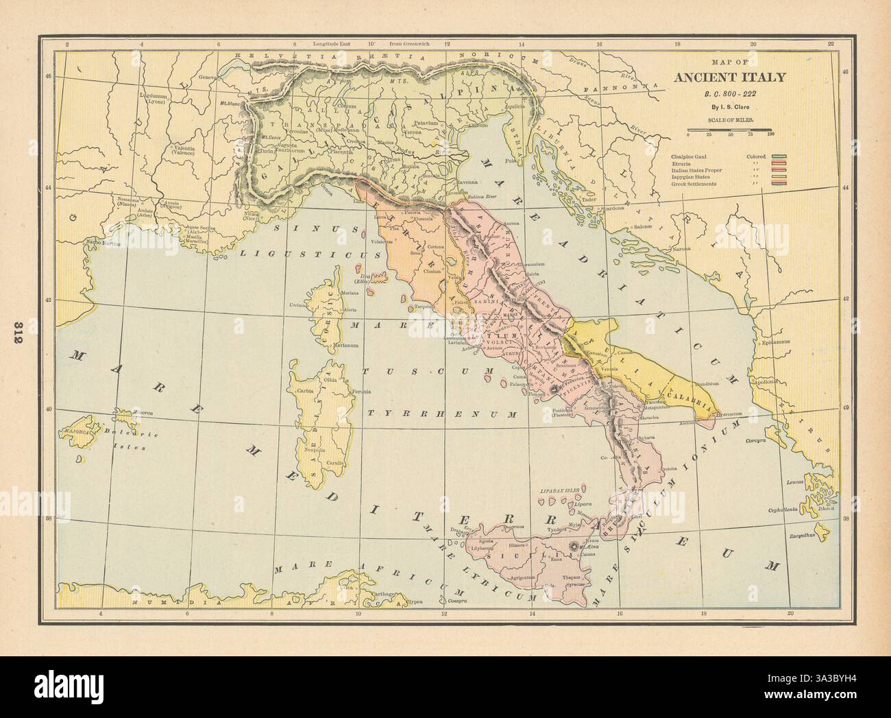 Carte de l'Italie antique, BC 800-222. CLARE 1894 vieux plan antique Banque D'Images